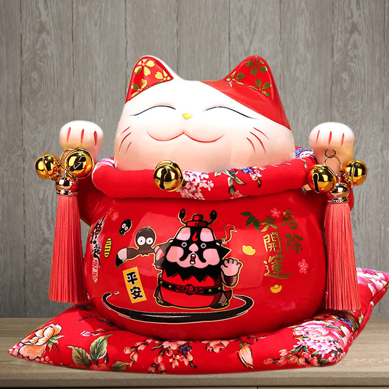 Picture of Lucky Cat Ornaments Creative Gift Decorations Japanese Piggy Bank Large Ceramic Living Room Shop Opening Lucky Cat