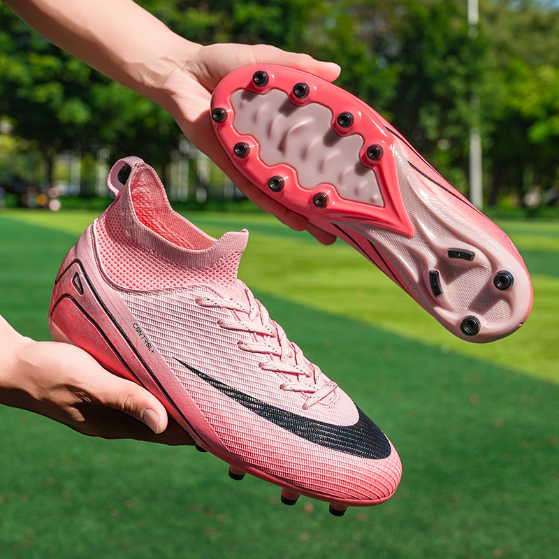 Cross-Border 2025 New Youth Ag Long Spike Tf Broken Spike High-Top Football Shoes for Men and Women Grass Training Sports Shoes