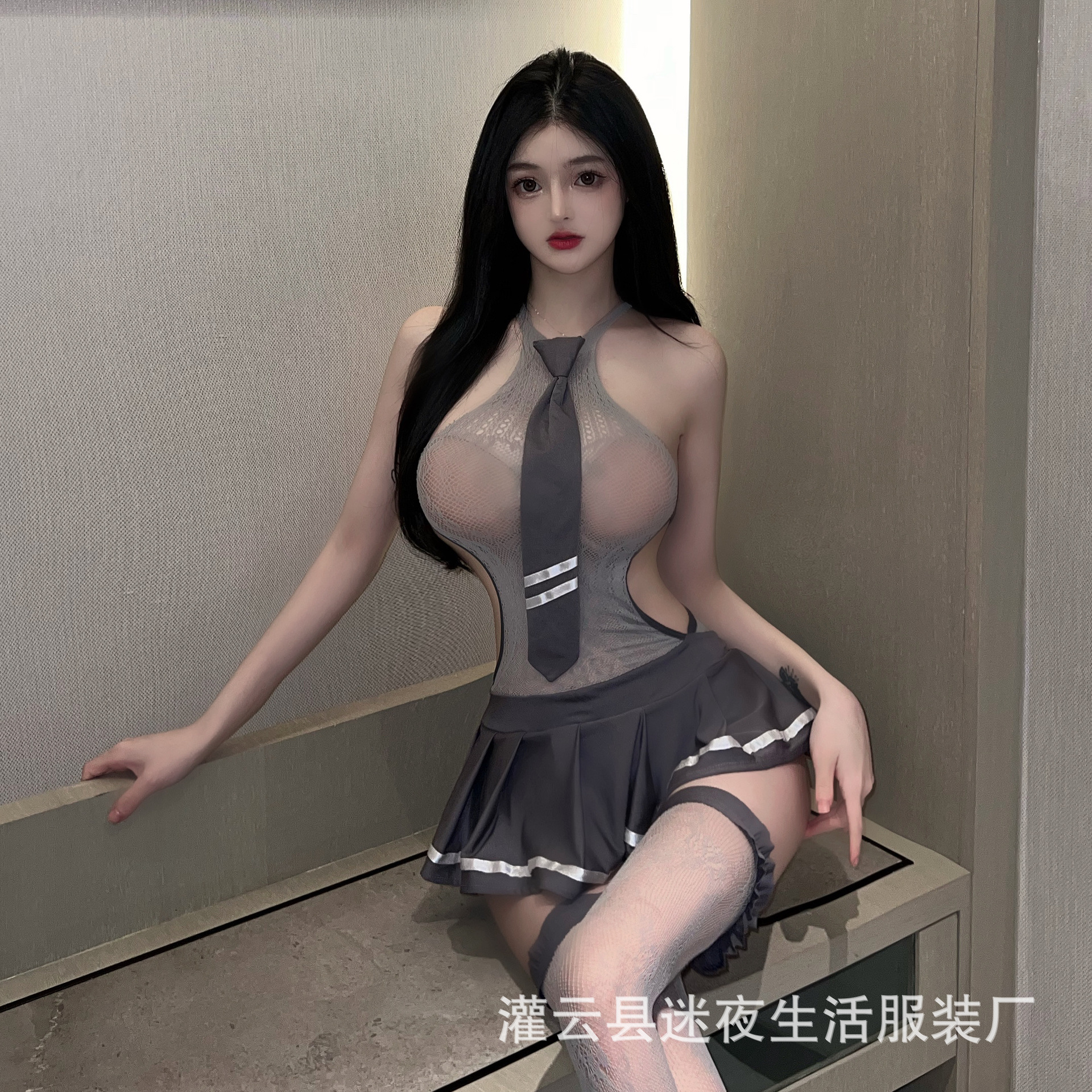 Nightlife sexy lingerie wholesale sexy sweet cool school girl suit student uniform stockings temptation body net dress
