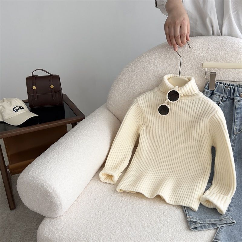 [in stock girls' autumn and winter clothing children's high collar base shirt sweater boy's sweater baby warm solid color Korean version