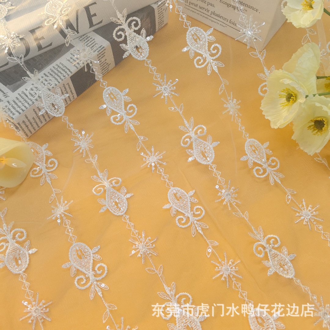 2025 New Mesh Bead Tube Sequin Embroidery Lace Fabric Wedding Dress Fashion Women's Clothing Fabric