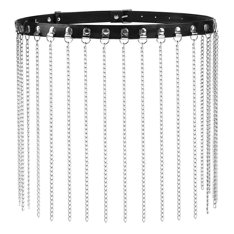 European and American Cross-border Punk Gothic Chain Tassel PU Leather Waist Chain Leather Bound Belt Strap Body Chain