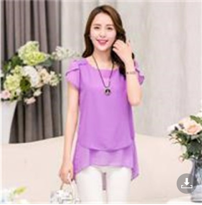 Picture of Foreign Trade Summer New Korean Style Slim-fit Mid-length Short-sleeved Chiffon Top Large Size Loose Base Shirt Women's Small Shirt