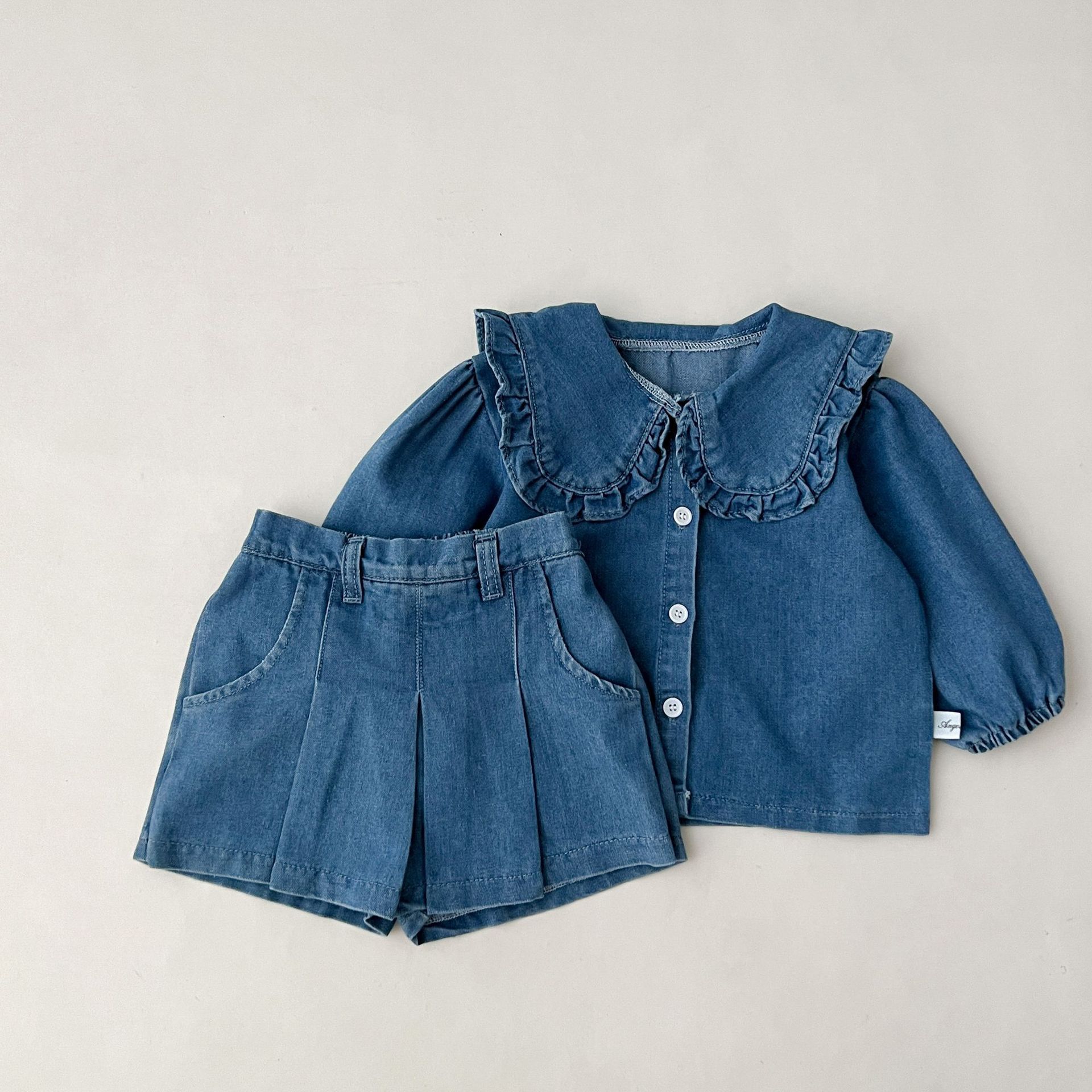 Korean Women's Children's Wear 2025 New Spring Children's Casual Fashionable Denim suit Two-piece Denim Pants Skirt