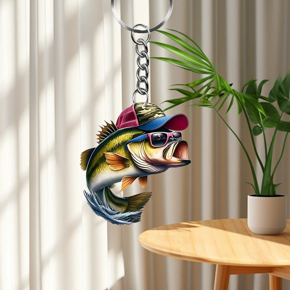 Cross-border hat cool black carp 2D flat acrylic pendant keychain car rearview mirror accessories small pendant