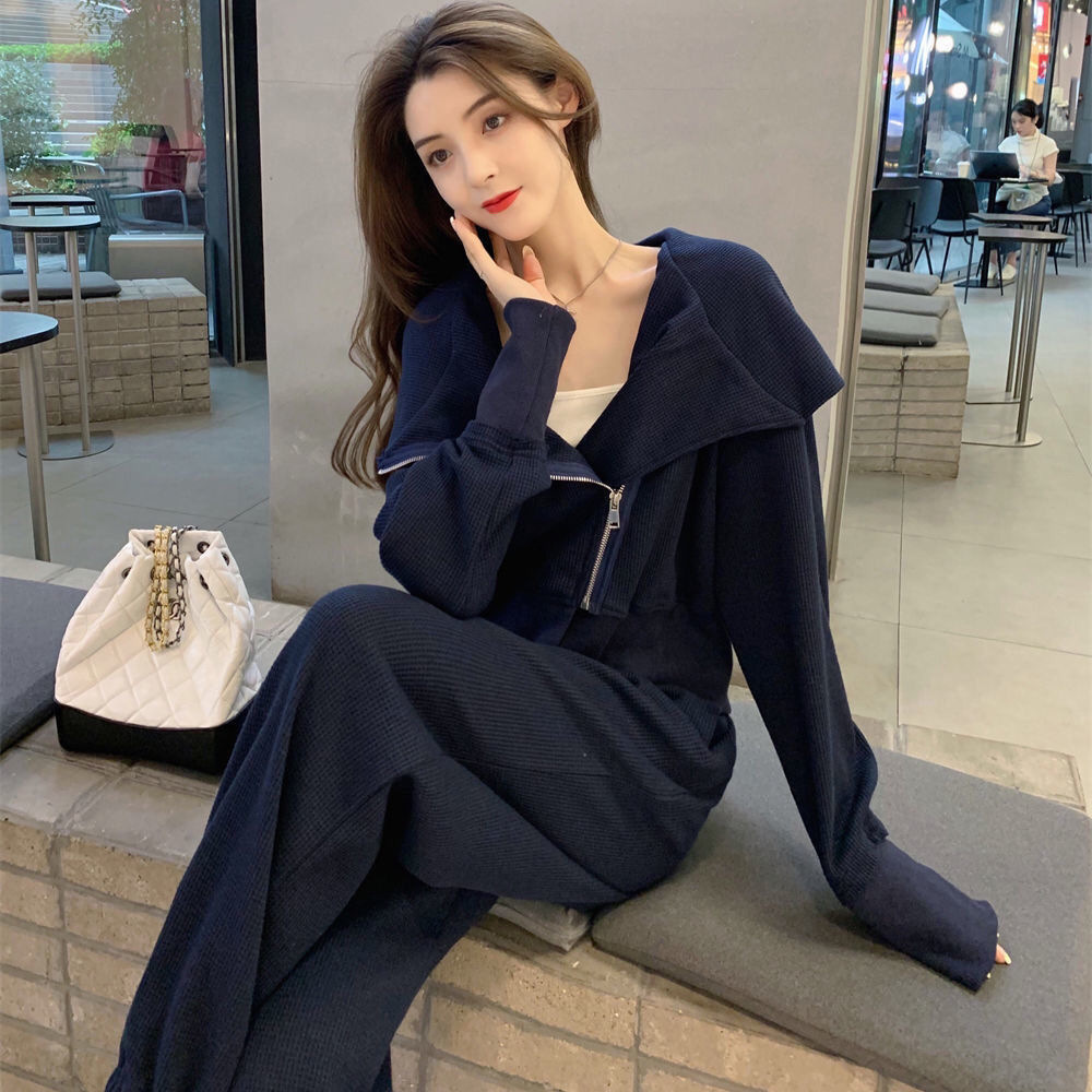 Western style slimming sports suit women's autumn new student loose Korean style fashion sweater casual two-piece running suit