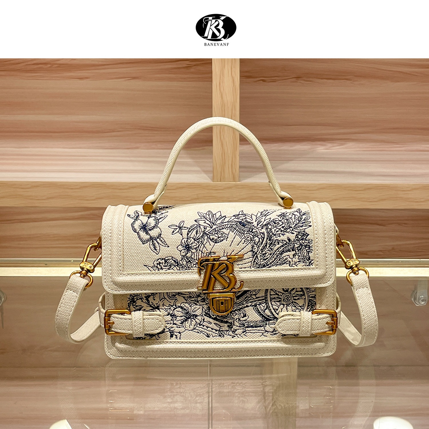 BANEVANF Princess Bani 2024 New National Style Embroidered Handbag Women's Buckle Fashionable Shoulder Crossbody Bag