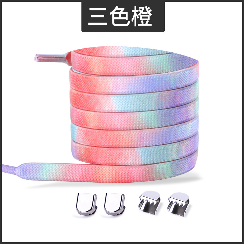 Picture of Widened 8MM Tie-Dye Elastic Tie-Free Shoelace Press Buckle Children's Tie-Free Elastic Step-in White Shoe sneaker