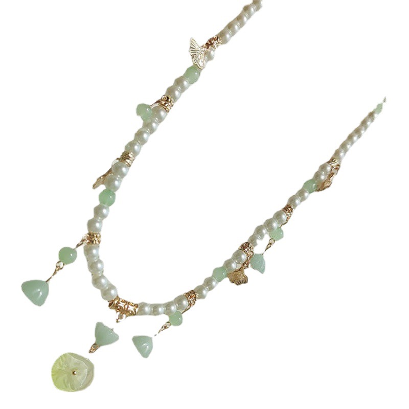 Antique wreaths necklace women's fresh lotus pendant retro cheongsam pearl necklace song style Tang style hanfu accessories