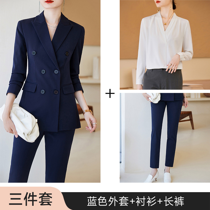 Picture of navy blue Suit Jacket Women's Autumn and Winter 2023 New Temperament Double-breasted Professional suit Work Clothes Dress Suit
