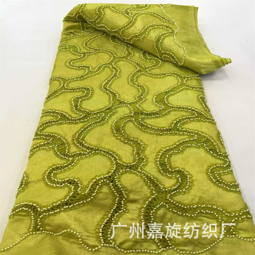 Picture of Summer Cut Out Beading Laser Embroidered Cloth Dress Cheongsam Fashion Lace Quality Cord Lace