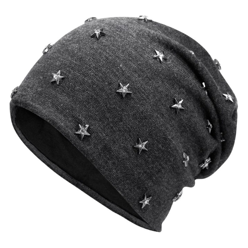Fashion Autumn and Winter Pentagonal Stars Rivet Pullover Cap Hip Hop Trendy Headwear Cap Wind-proof Cap Bagging Hat Knitted Hat