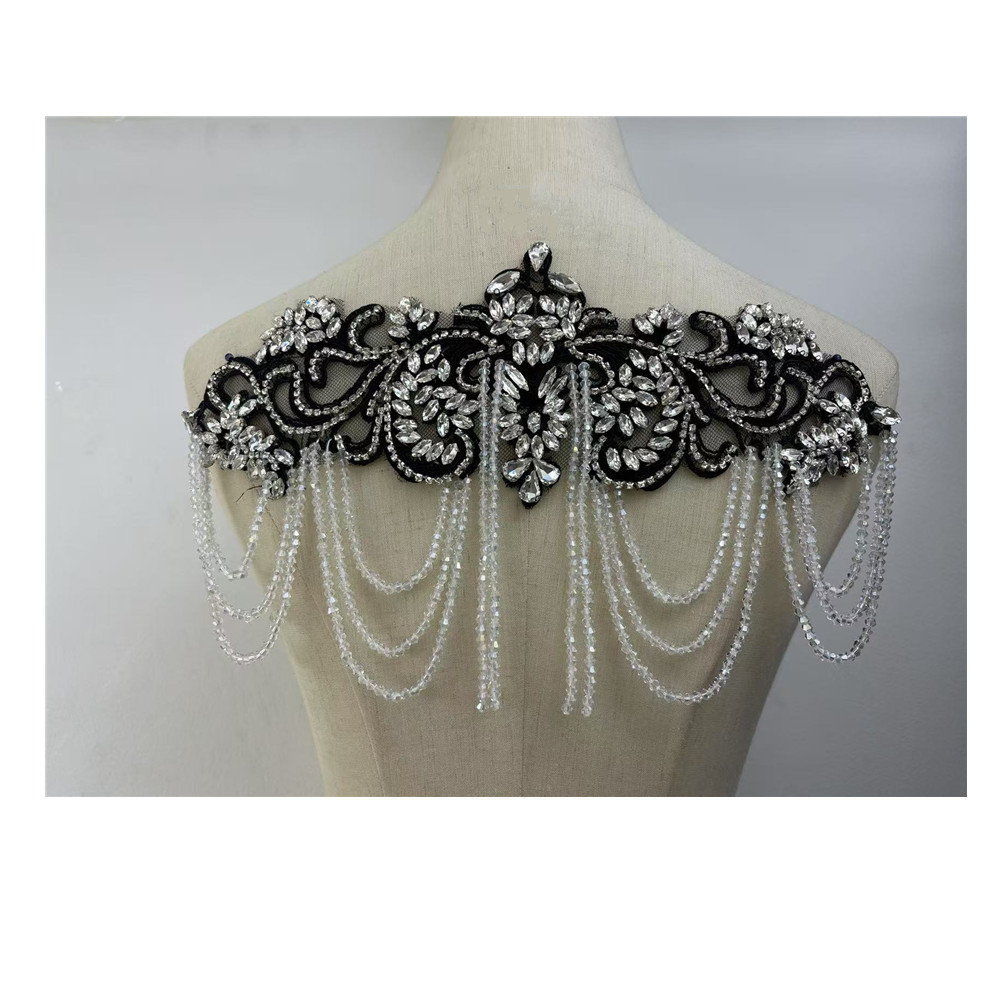 Hand-stitched glass rhinestone beaded wedding dress decorative lace beaded accessories small dress panels