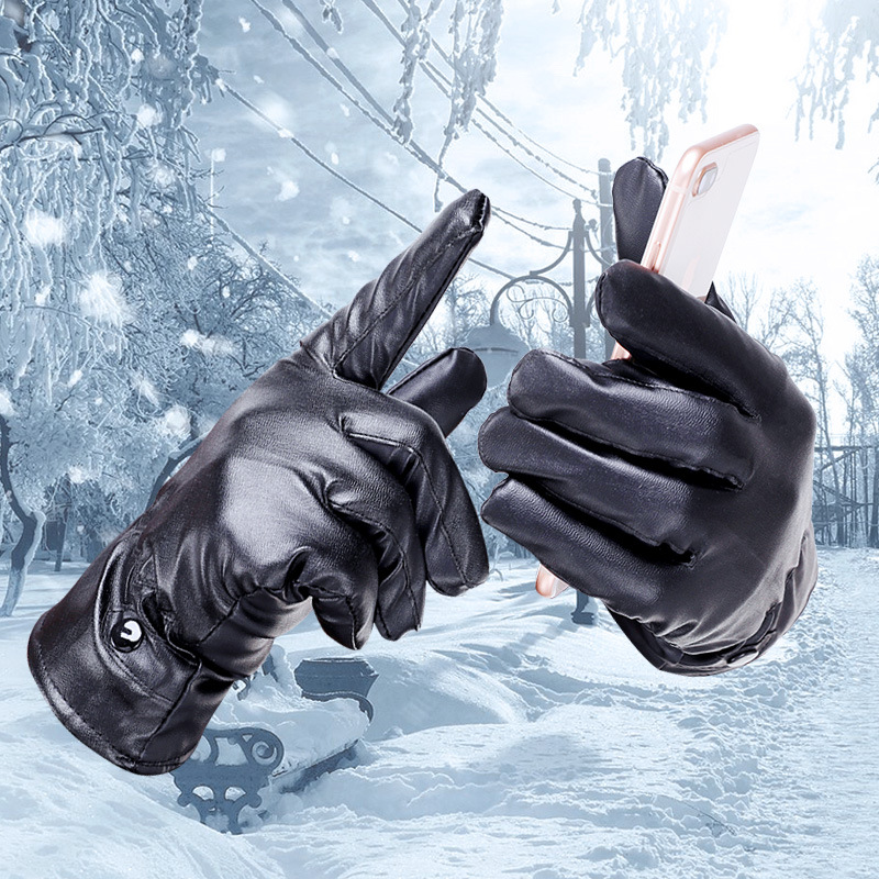 Picture of Winter men's touch screen PU leather gloves thickened warm casual gloves outdoor cold-proof cycling new gloves