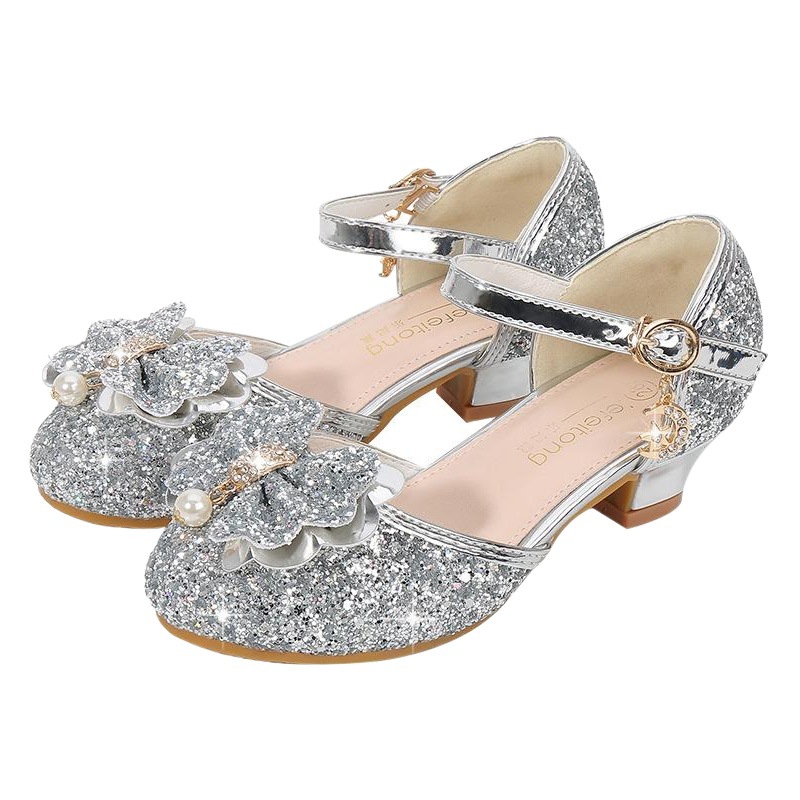 Girls High Heels Fashion Spring New Arrival Sequin Bow Shoes Children Dance Single Shoes Baotou Princess Shoes