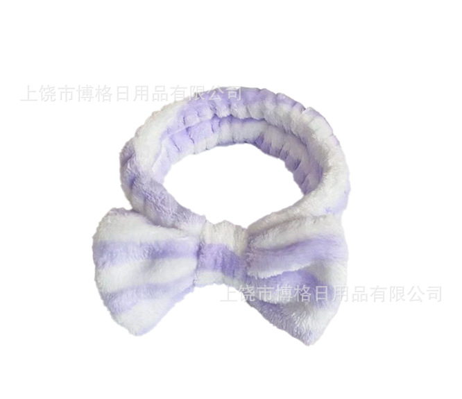 Picture of Korean Style Cute Dot Striped Headband Bow Hair Band Plush Hair Accessories Face Wash Hair Band Makeup Mask