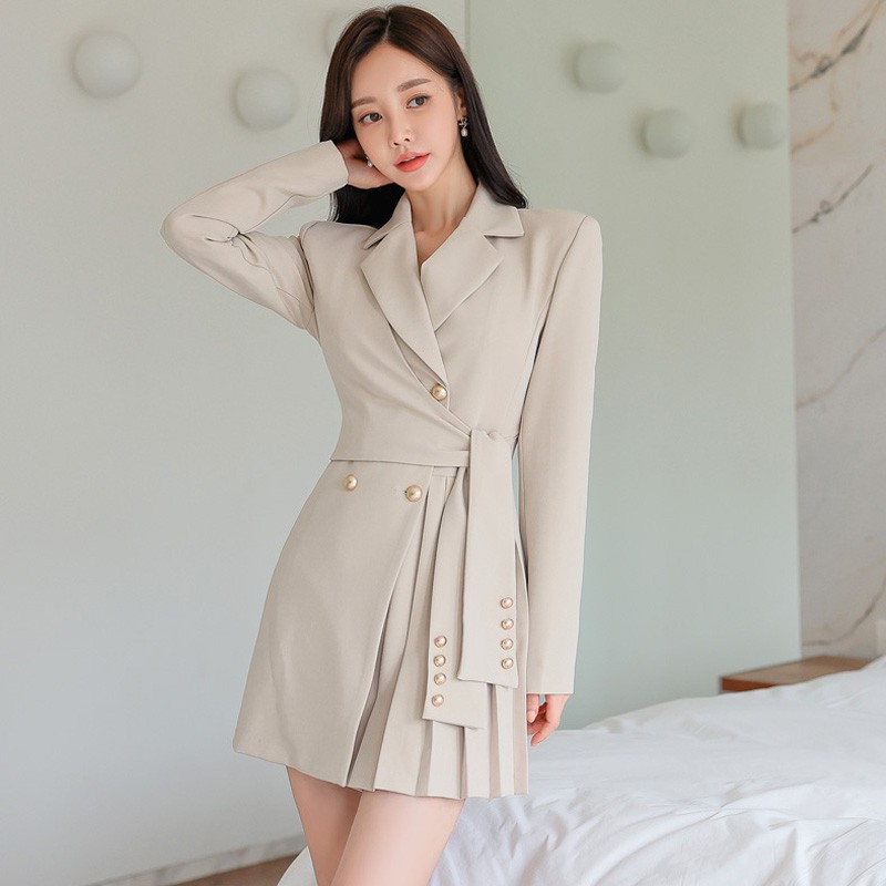 Picture of Yujie fan professional style suit collar fashion pleated professional jacket cross-border women's clothing Autumn New Fashion suit skirt