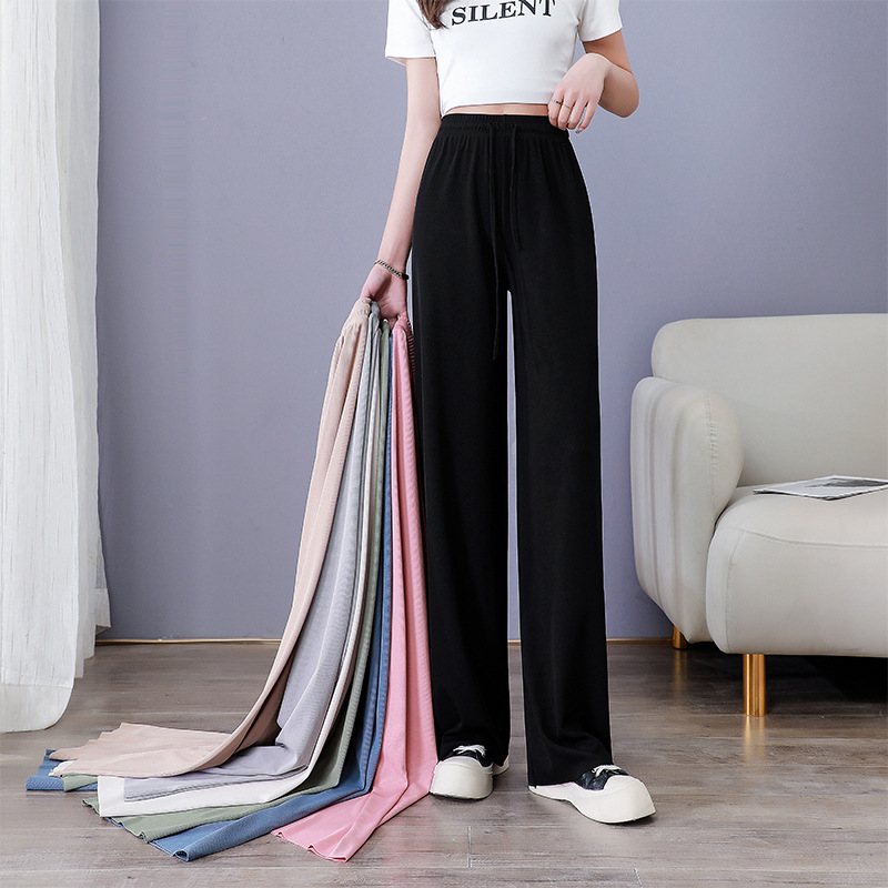 Ice Silk Wide Leg Pants Women's Summer Thin High Waist Draped Students' Casual Pants Slimming Loose Narrow Version Straight X20