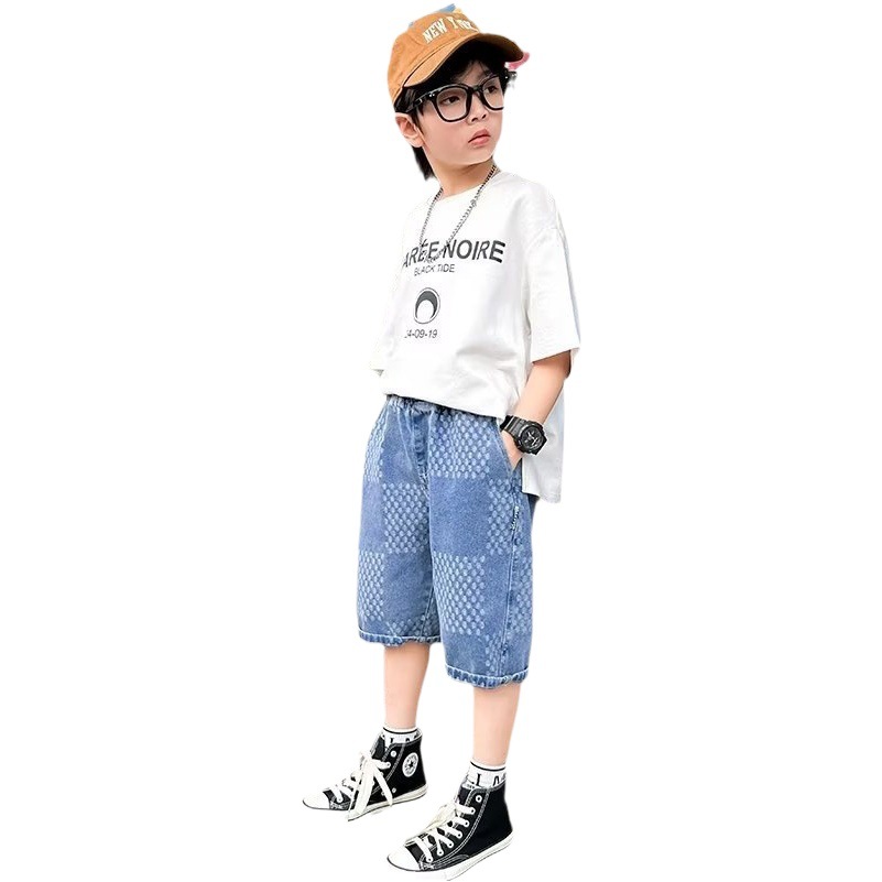 Picture of Boys' Denim Shorts Summer 2023 New Out-Wearing Trendy Workwear Pants Thin Street-length Pants for Middle and Big Children
