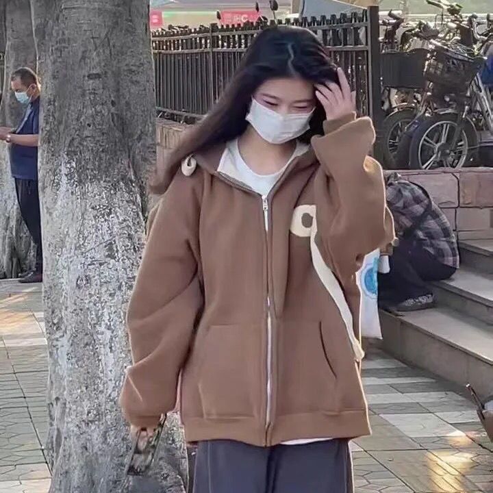 Picture of American-style Retro Baseball Suit oversize Sweater Jacket Women's Autumn and Winter Design Sense Niche Fleece-lined Thickened ins Trendy