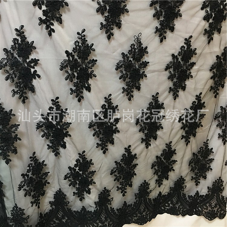 Picture of Shantou manufacturers new black mesh bottom polyester yarn rope water soluble lace clothing embroidered fabric spot