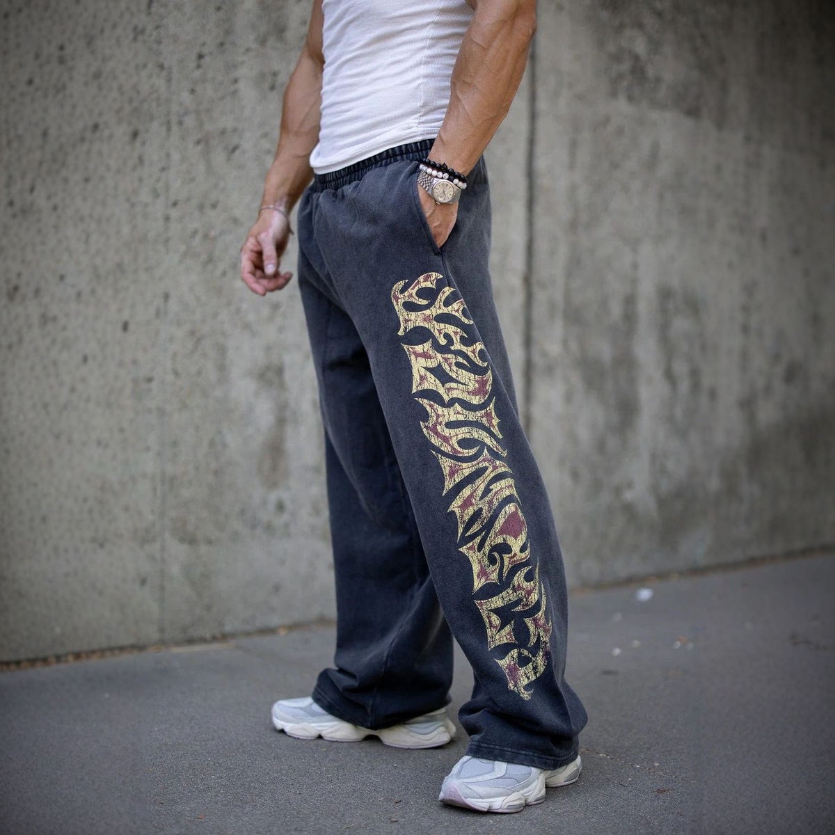 Youngla American Trendy Brand Men's Sports Pants Gym Sports Fitness Loose Straight Printed Casual Pants