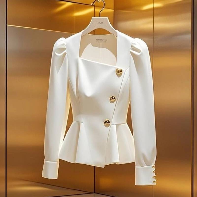 Picture of French Style Small Fragrant Style Waist-Cinching Long-Sleeved Shirt New Age-Reducing Korean Style Square Collar Shirt Top for Women