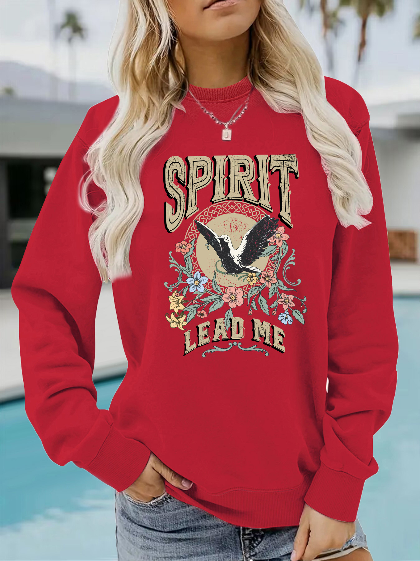 Picture of Amazon Cross-border Foreign Trade Casual Long-sleeved Turtleneck Shirt SPIRIT LEAD ME Printed Loose Women's Sweatshirt