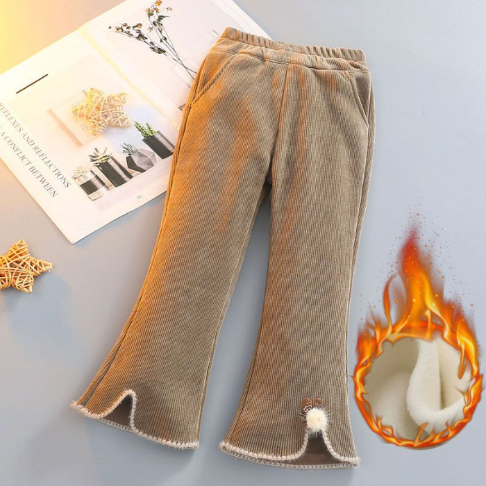Picture of [Corduroy Composite Real Super Velvet] Girls' One-piece Velvet Pants Autumn and Winter Corduroy Girls' fleece-lined Flared Pants