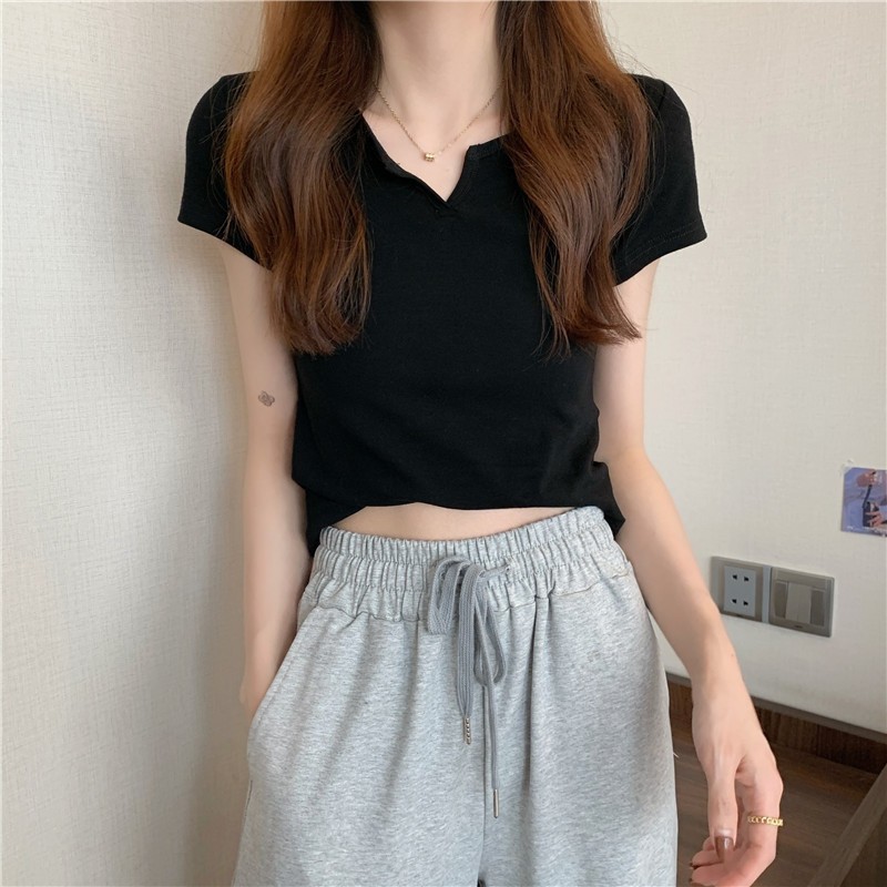 Picture of Short Women's Summer Design Sense Pink Slim-fit Navel Hot Girls Women's T-shirt Short-sleeved 2025 Summer New Clothes