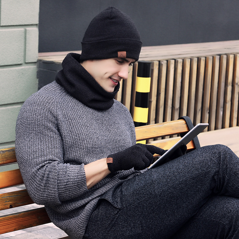 Picture of Amazon Foreign Trade Winter Scarf Hat Gloves Three-Piece Set Knitted Gloves Woolen Scarf Warm Set