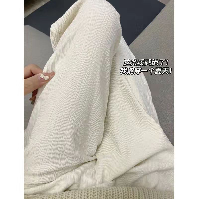 White Wide Leg Pants Women's Summer Thin High Waist Draped Ice Silk Casual Pants New Pleated Chiffon Straight Pants