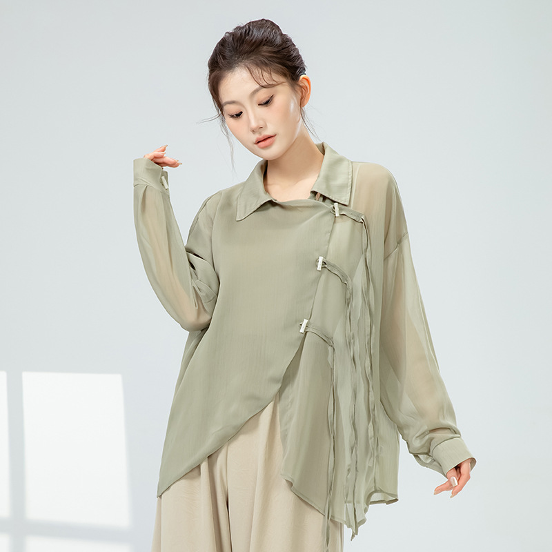 Picture of Modern Dance National Trendy Su Piao Rope Buttoned Shirt New Loose Asymmetrical Casual Top Chinese Classical Dance Clothing