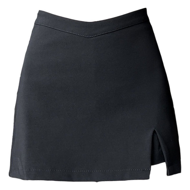 Plus size chubby girl black suit skirt women's casual high waist split hip skirt anti-exposure A- line short culottes fashion