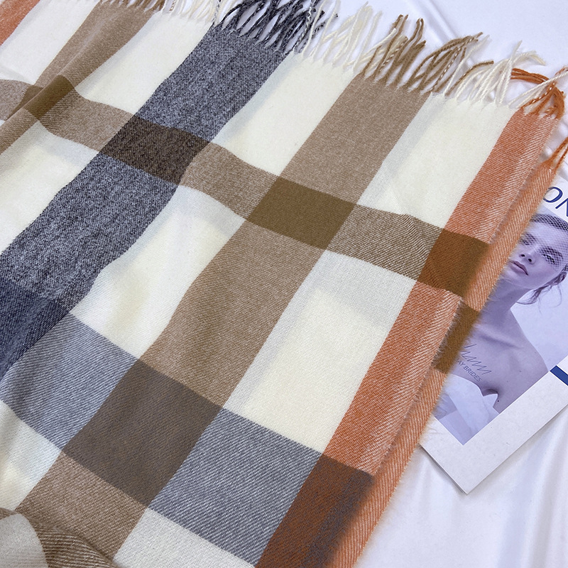 Picture of Plaid Scarf for Women 2024 New Autumn and Winter Korean Style Fashion Imitation Cashmere Tassel Shawl Thickened Warm Scarf Wholesale