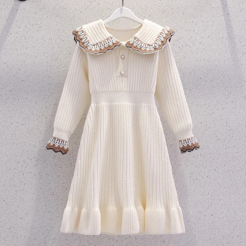 Picture of Girls' sweater dress spring and autumn children's western style knitted dress baby lapel princess dress children's autumn and winter clothing
