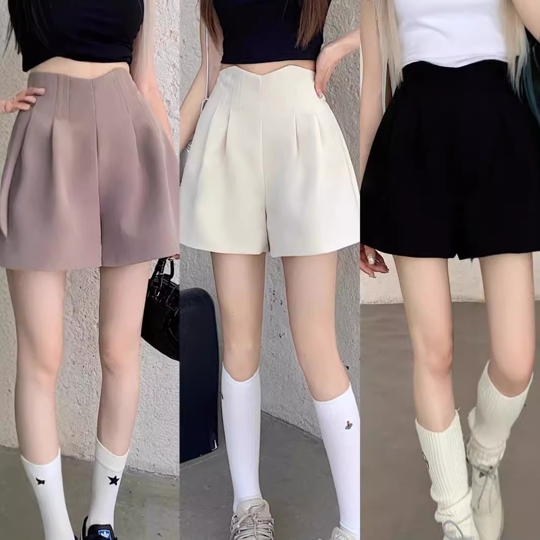 High Waist A- shaped Wide-leg Shorts Women's 2024 Summer New Loose Suit Shorts Small Instagram Slim Look Casual Pants
