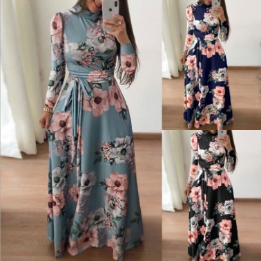 Cross-border Autumn and Winter Casual Printed Strap Dress Women's Dress
