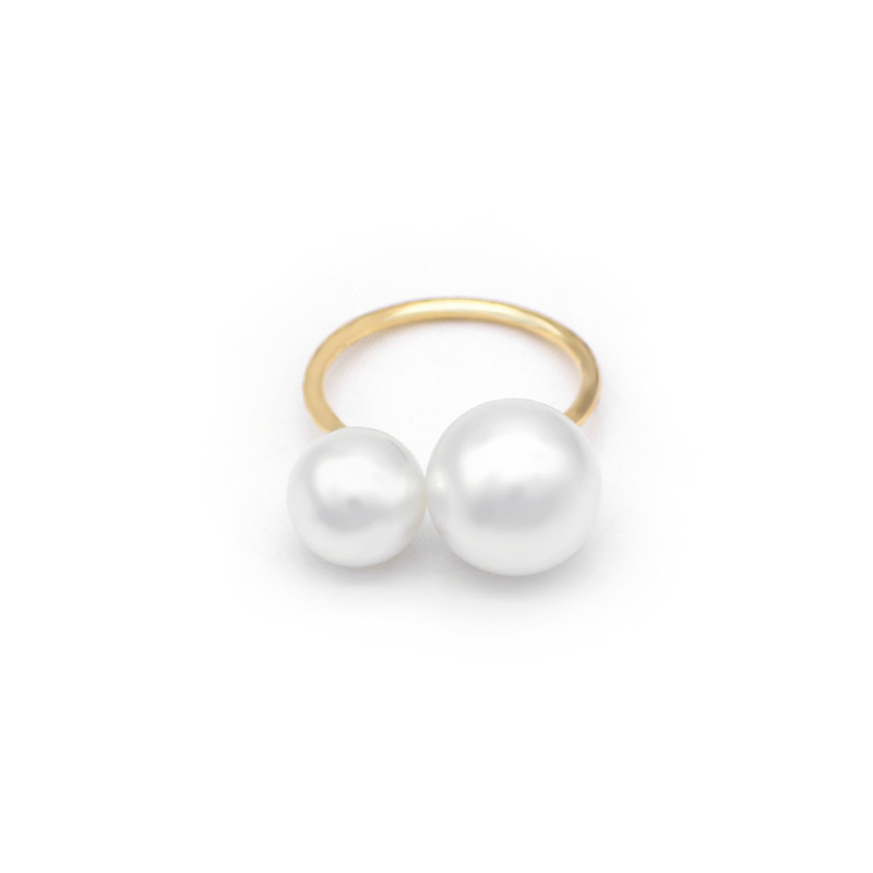 Picture of J588 South Korea Ring Size Pearl Opening Ring Minimalist Exaggerated Ring Double Pearl Ring for Women