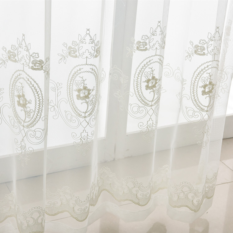 White flower cover embroidered cotton linen curtain screen living room finished bedroom bay window balcony floor-to-ceiling window wholesale
