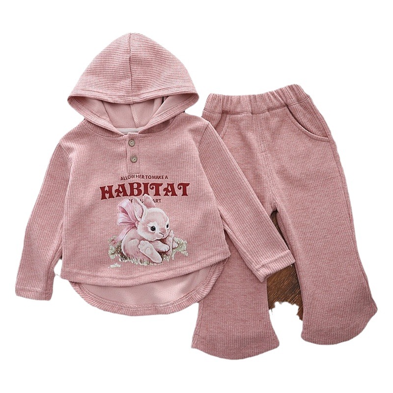 Korean style new Spring Children's ribbon rabbit sweater Western style little girl fried street suit trendy girl long sleeve suit