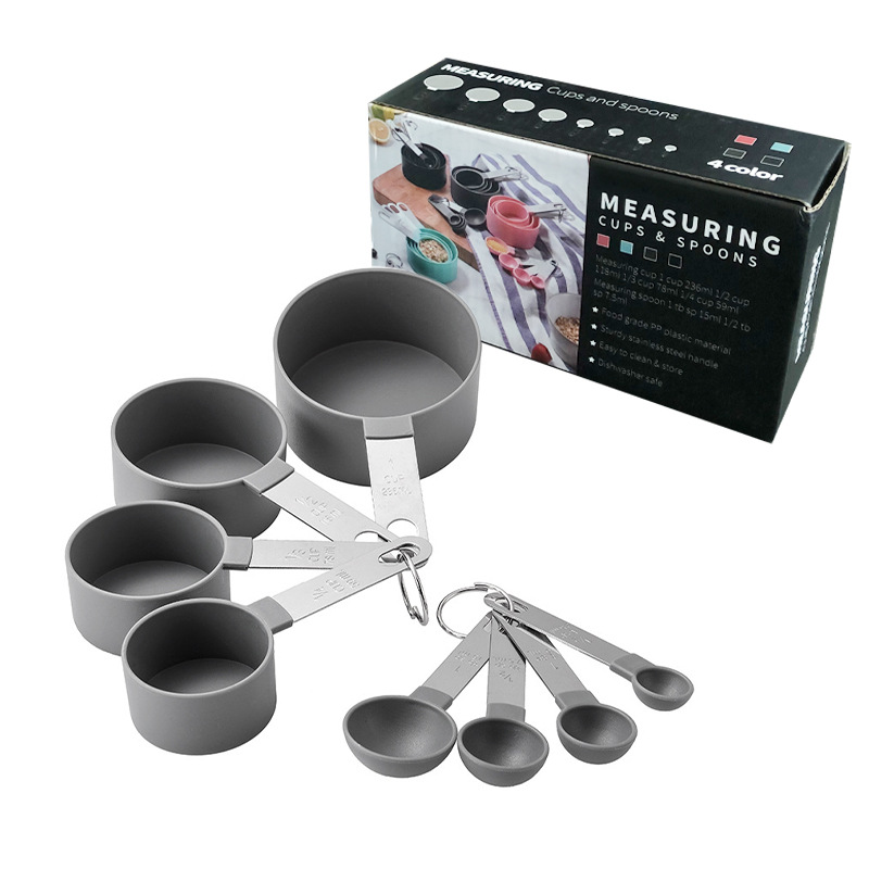 Picture of New stainless steel handle measuring cup 8 piece set plastic measuring spoon measuring spoon Baking set kitchen gadget measuring spoon