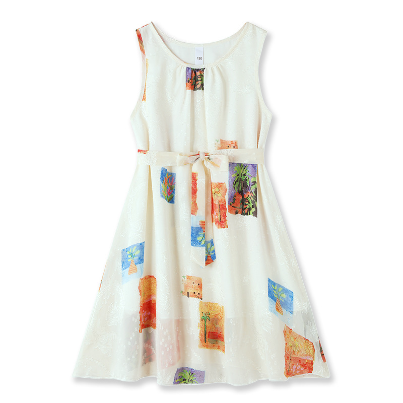 Picture of Seaside Holiday parent-child suit a three-Mouth beach dress female women's clothing high-end Western style chiffon dress a family of four