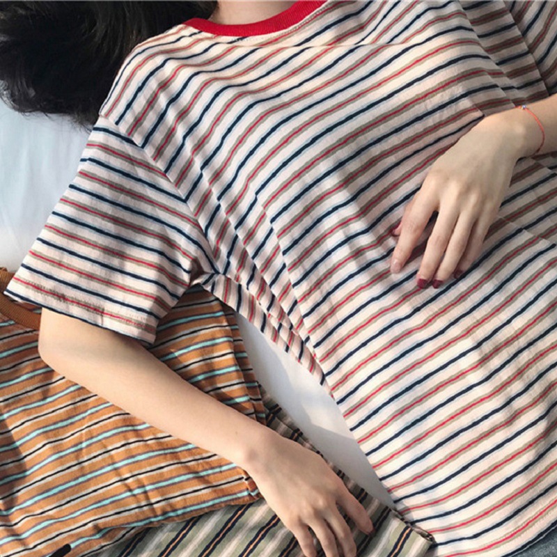 Picture of Summer striped short sleeve T-shirt women's new Korean foreign trade bottoming shirt women's top plus size women's clothing a generation of hair