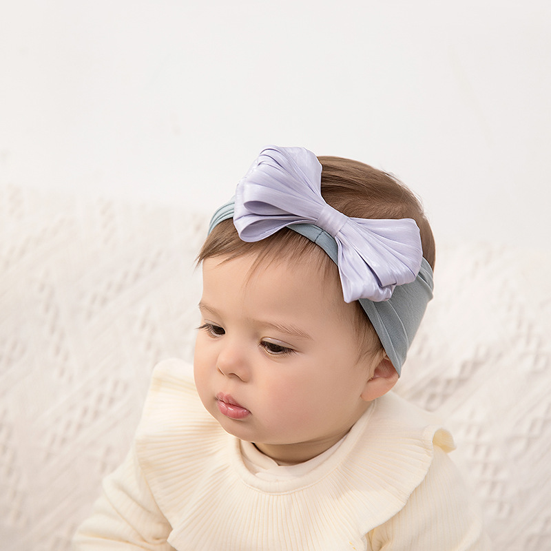 European and American New Hair Accessories Children Silk Bow Hair Band Baby Nylon Hair Band Baby Wide Edge Hair Band Wholesale