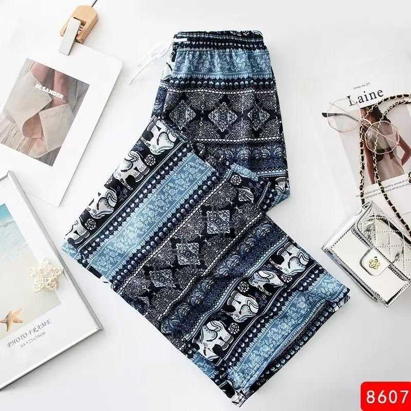 Picture of Southeast Asian Summer Explosions Ethnic Style Thai Elephant Wide Leg Pants Women's Beach Pants Thin High Waist Slimming Straight Leg Pants