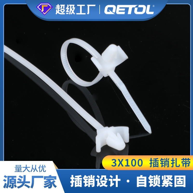 Spot wholesale self-locking car aircraft head latch cable tie 3x 100mm black and white nylon buckle cable strap