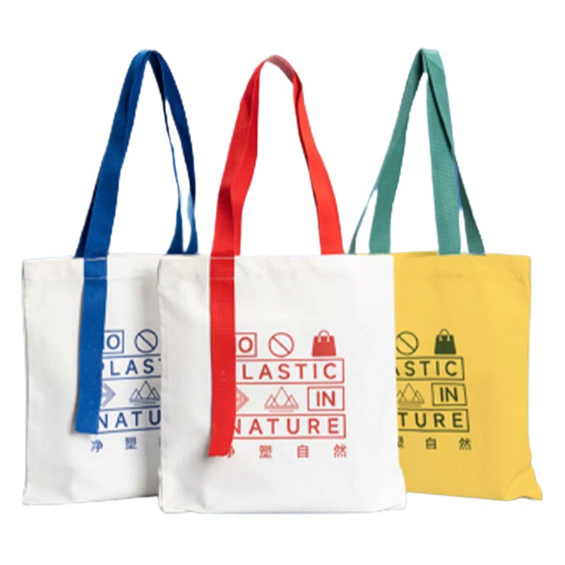 Spot Wholesale Satchel Canvas Bag Student White Environmentally Friendly Advertising Shopping Bag Souvenir Colorful Logo Custom Made
