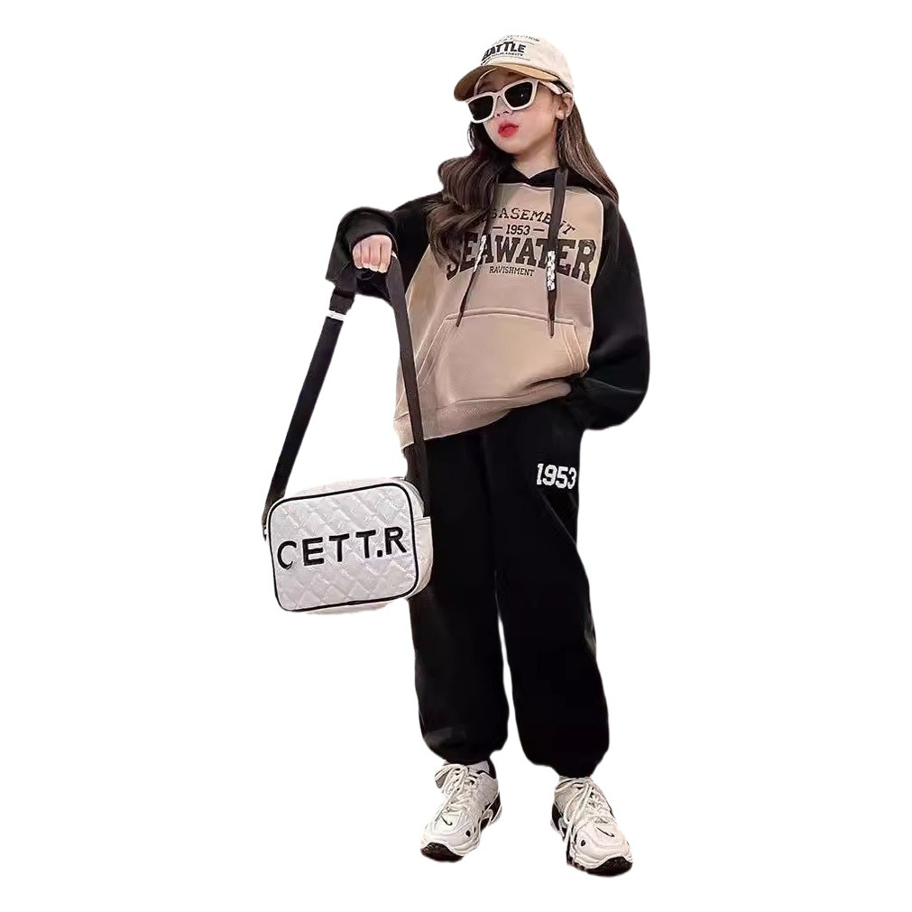 Girls Hooded Sweatshirt Suit 2024 Popular Export Children's Clothing for Big Children and Girls Loose and Stylish Korean Style Spring & Fall Clothing