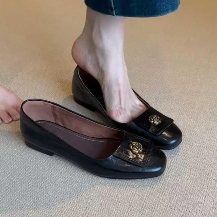 2025 New Retro French Camellia Casual Slip-On Mary Jane Shoes Women's Shallow Mouth Flat Women's Single Shoes